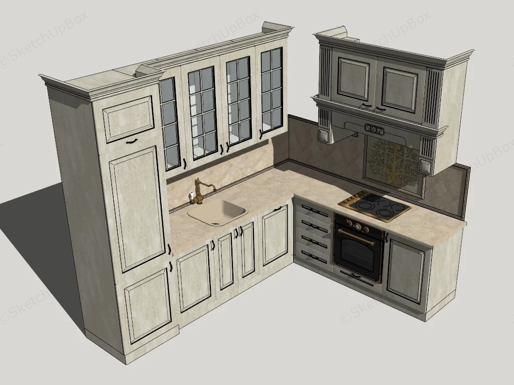 Traditional Style L Kitchen Cabinets sketchup model preview - SketchupBox