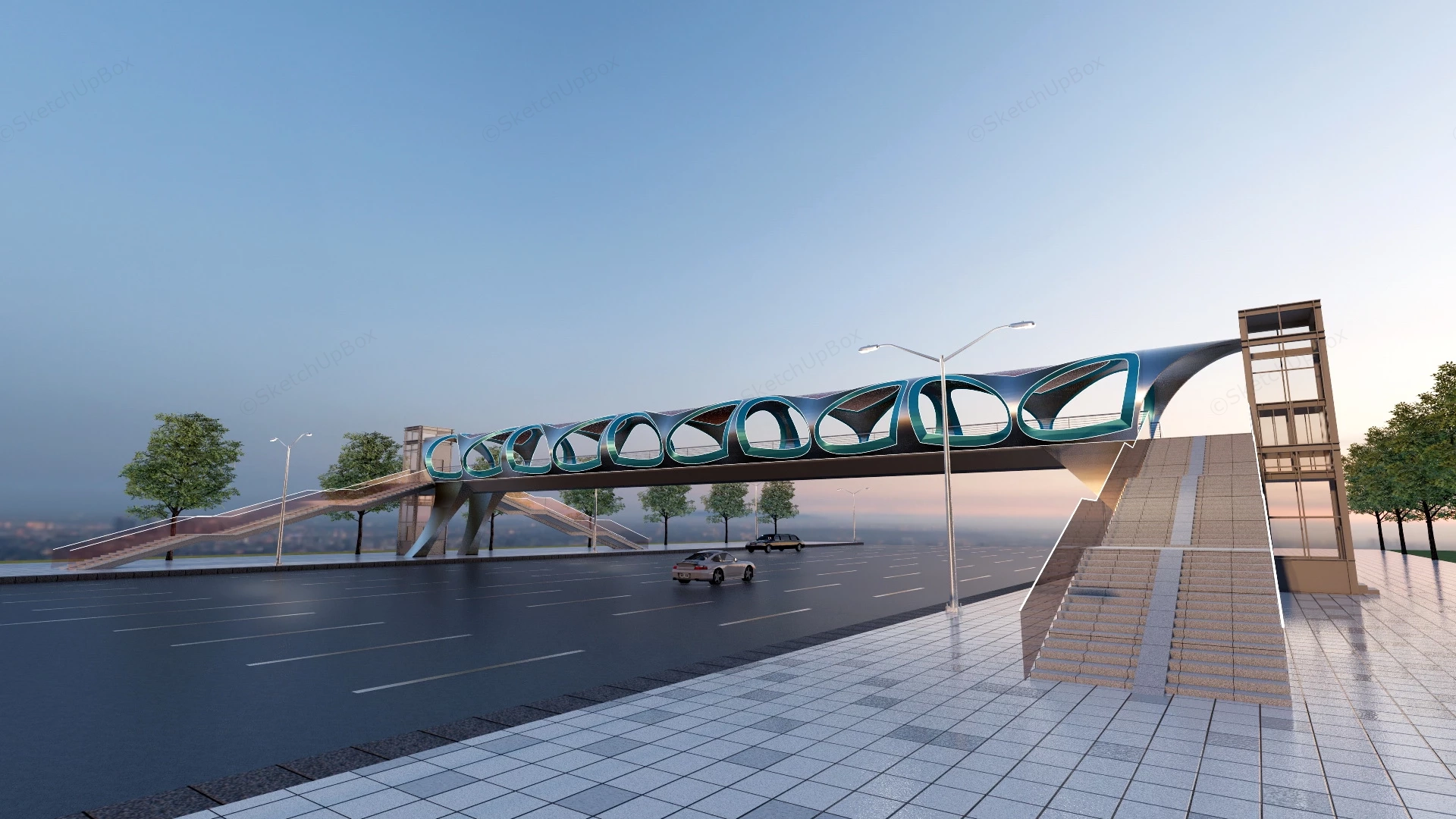 Pedestrian Overpass Bridge sketchup model preview - SketchupBox