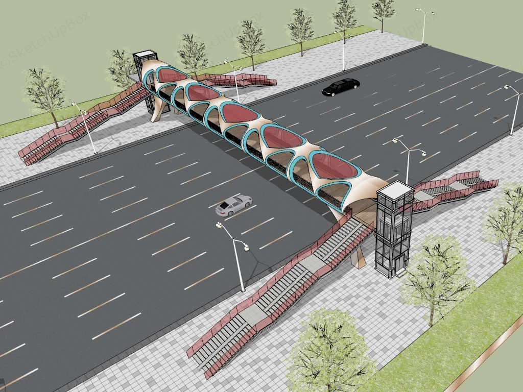 Pedestrian Overpass Bridge sketchup model preview - SketchupBox
