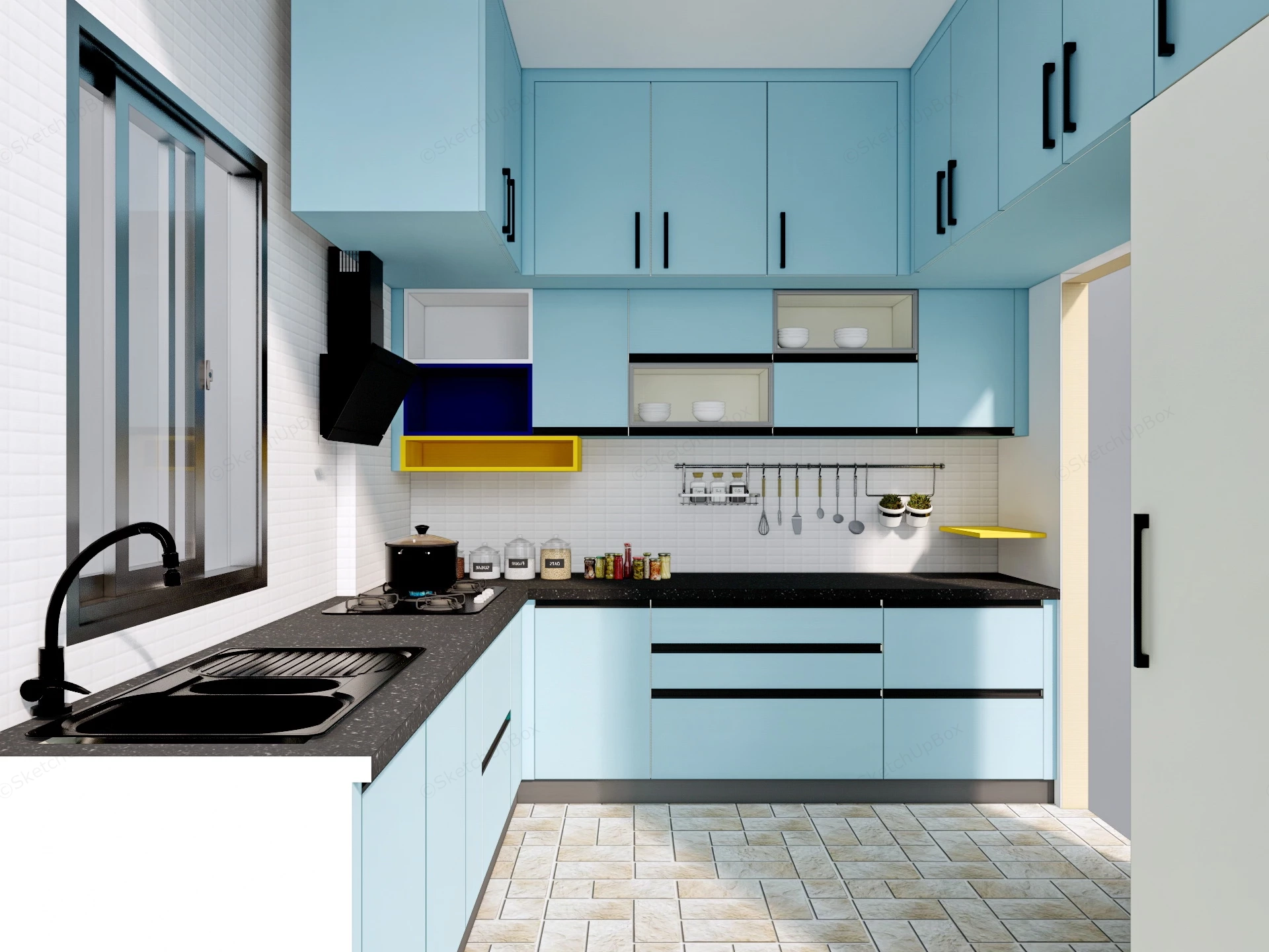 Light Blue Kitchen Design sketchup model preview - SketchupBox