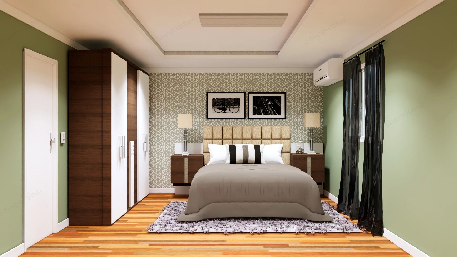 Modern Traditional Bedroom sketchup model preview - SketchupBox