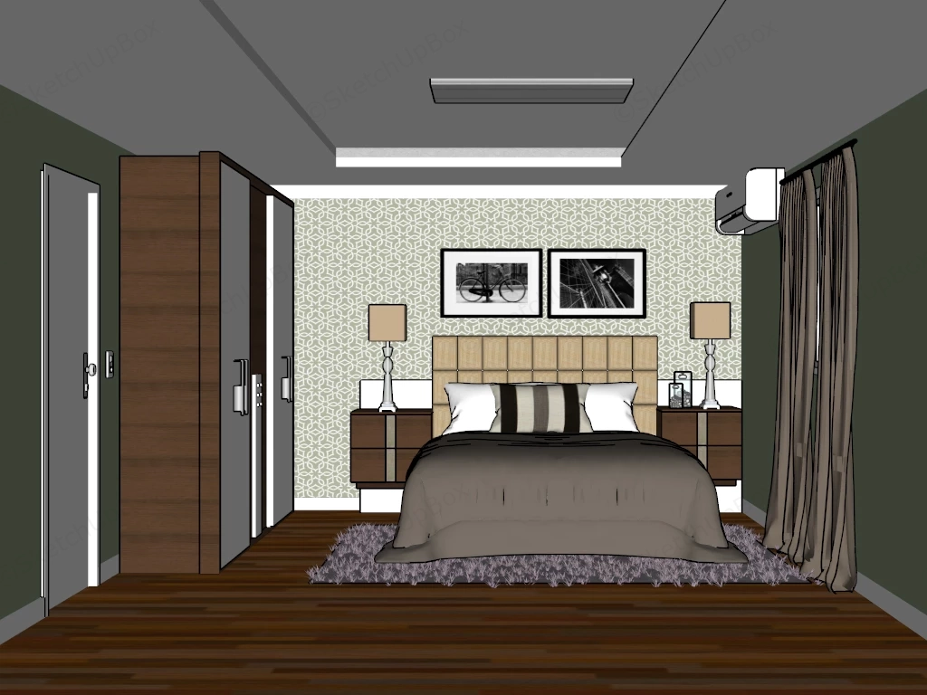 Modern Traditional Bedroom sketchup model preview - SketchupBox