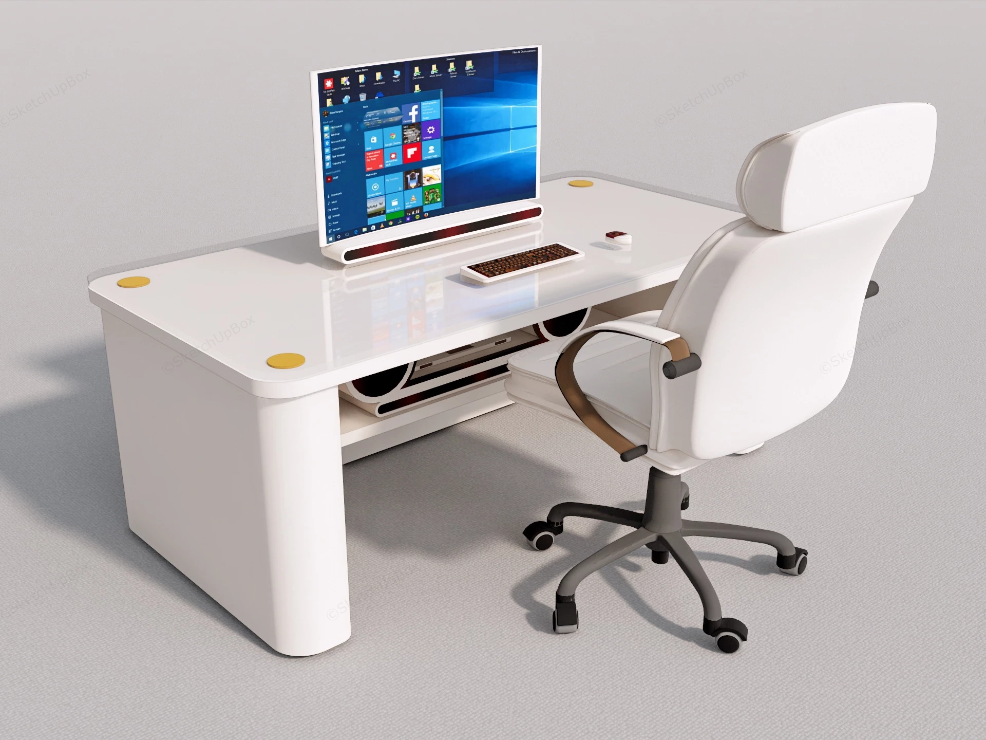 Modern Computer Desk And Chair sketchup model preview - SketchupBox