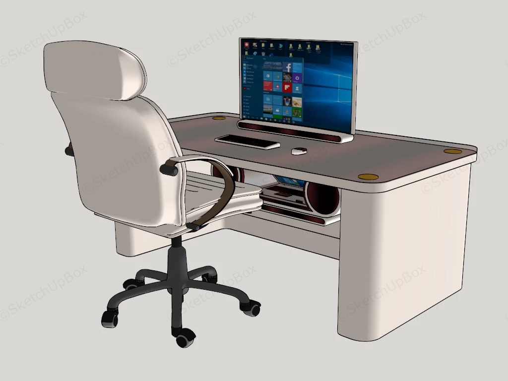 Modern Computer Desk And Chair sketchup model preview - SketchupBox