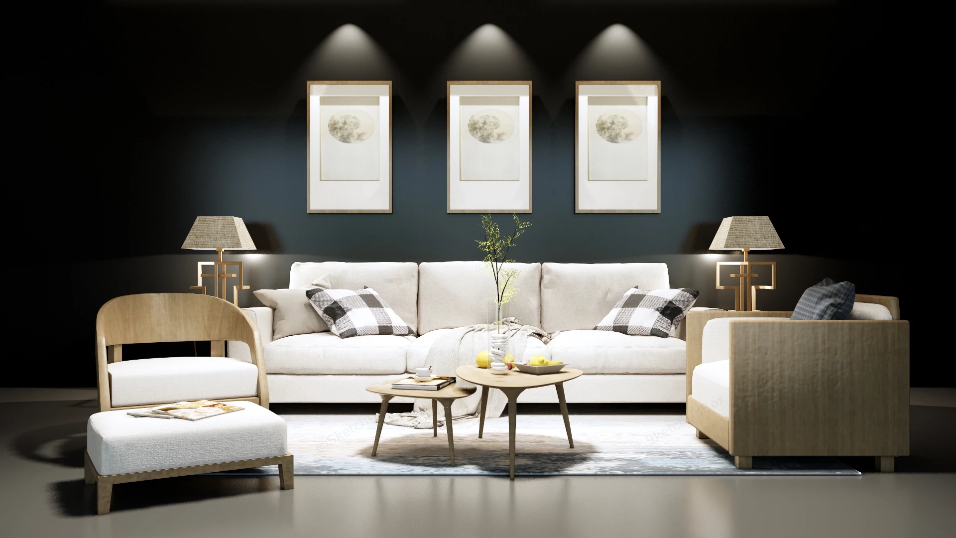 Casual Living Room Furniture Set sketchup model preview - SketchupBox