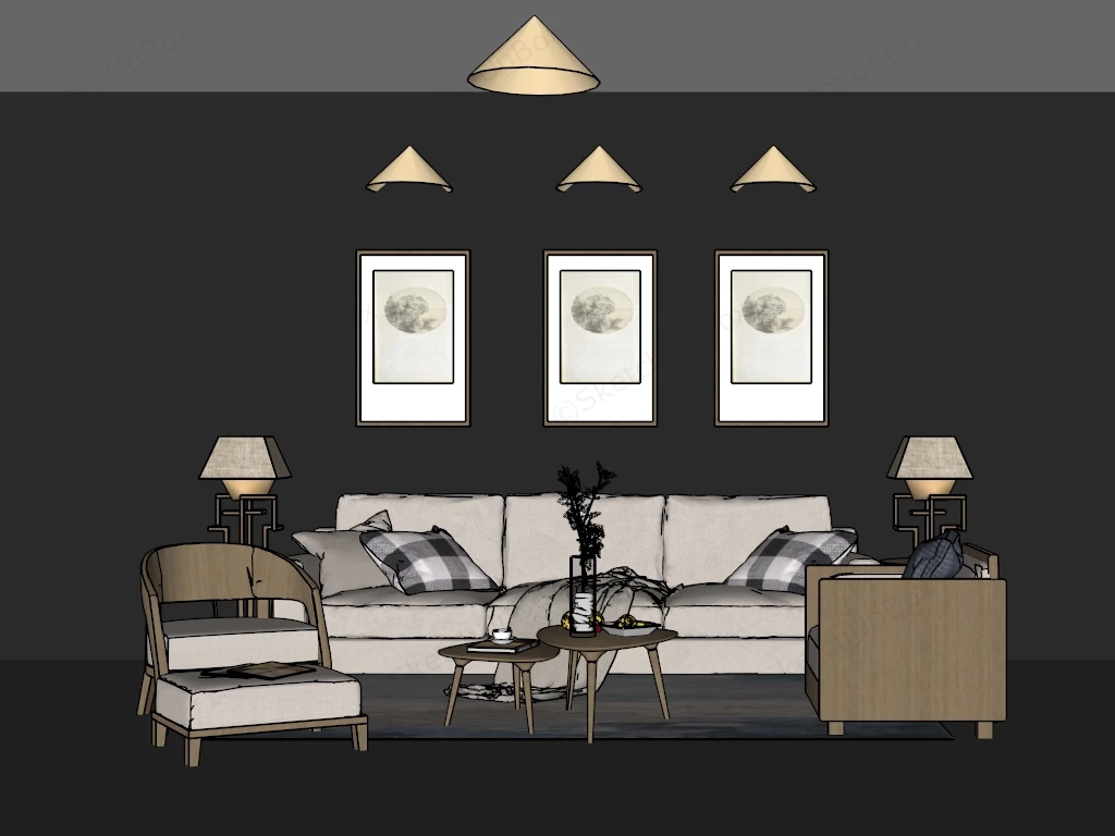 Casual Living Room Furniture Set sketchup model preview - SketchupBox