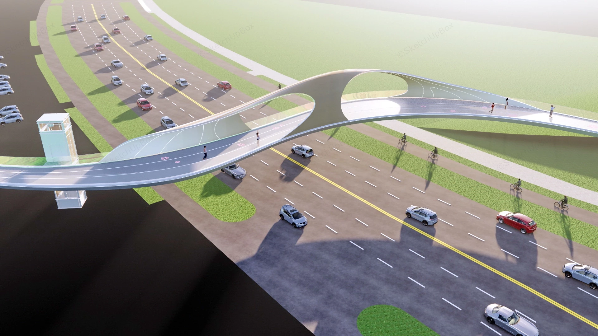 Pedestrian Bridge Over Road sketchup model preview - SketchupBox