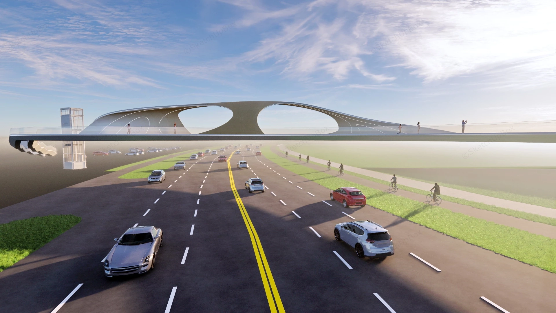 Pedestrian Bridge Over Road sketchup model preview - SketchupBox