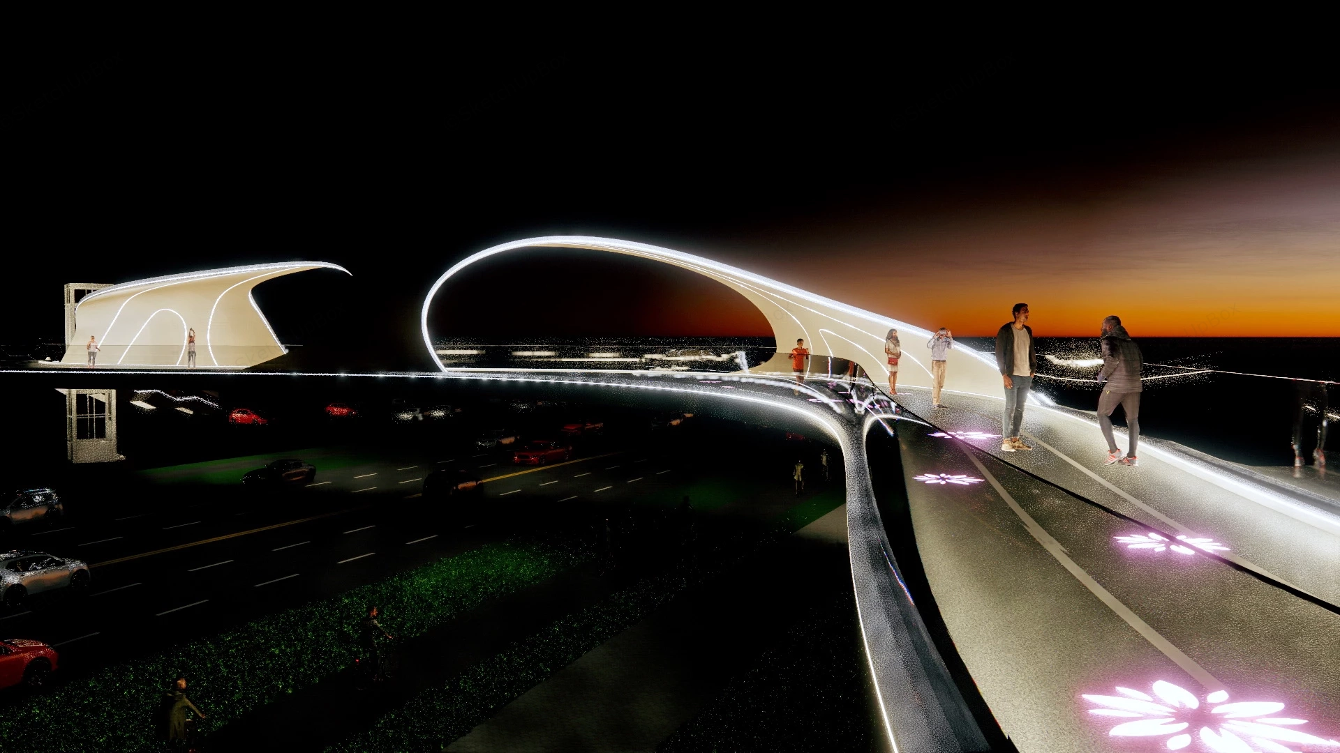 Pedestrian Bridge Over Road sketchup model preview - SketchupBox