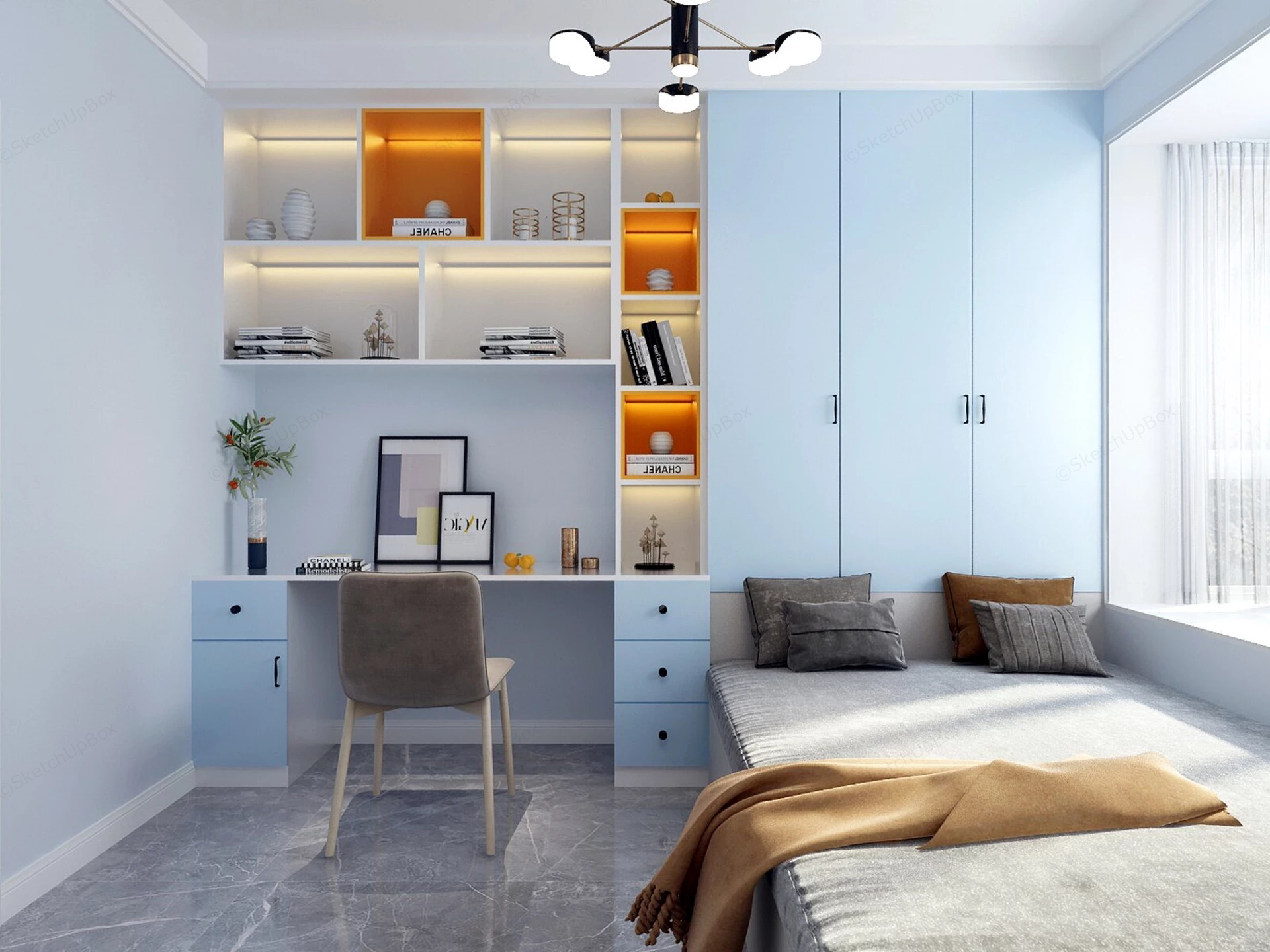 Light Blue Boys Bedroom sketchup model preview - SketchupBox