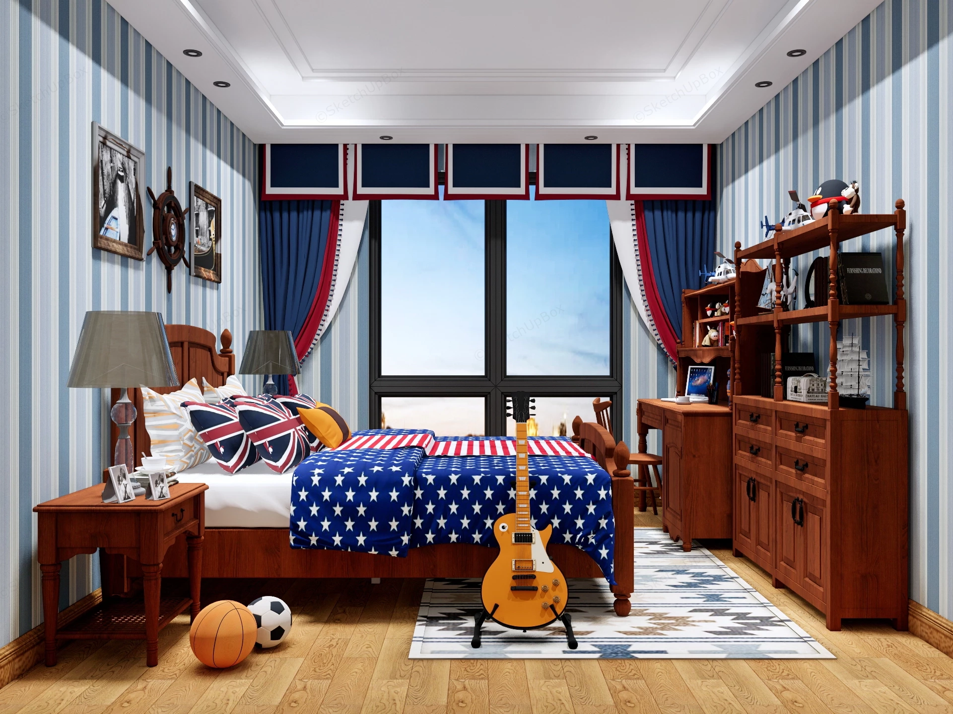 Americana Boys Room sketchup model preview - SketchupBox