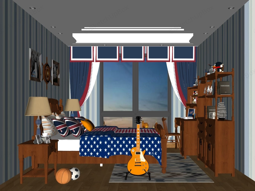 Americana Boys Room sketchup model preview - SketchupBox