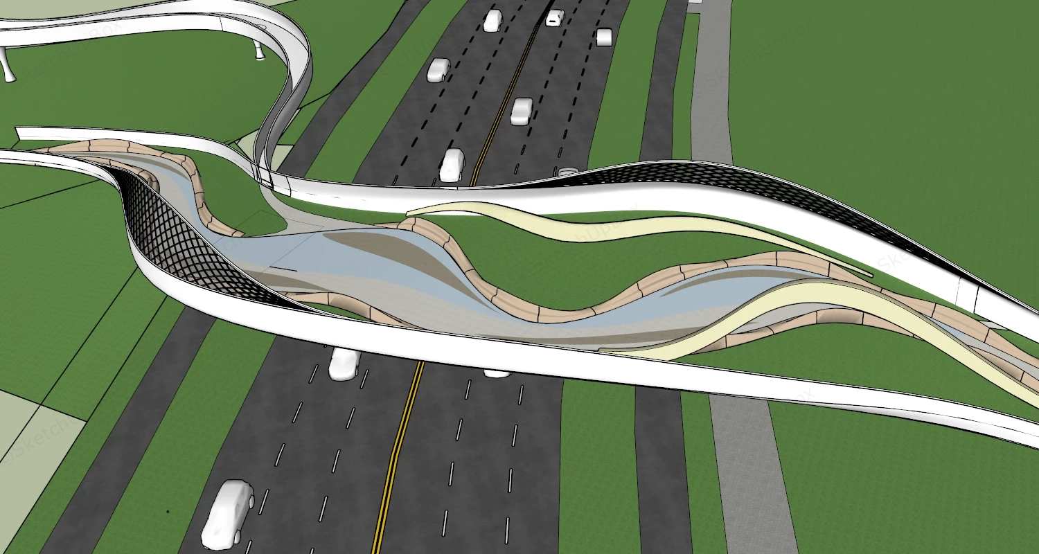 Modern Pedestrian Bridge sketchup model preview - SketchupBox