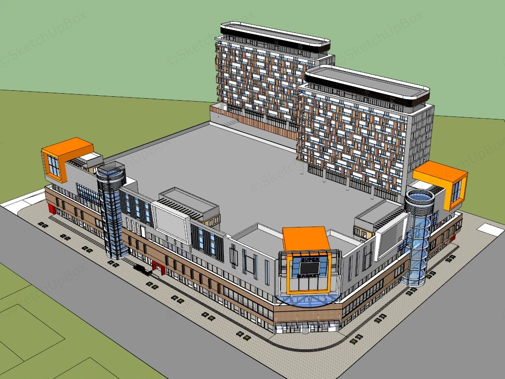 Modern Shopping Center & Apartment Complex sketchup model preview - SketchupBox