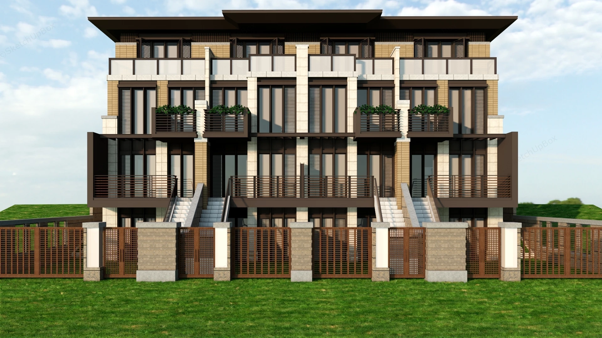 Modern Row House Design sketchup model preview - SketchupBox