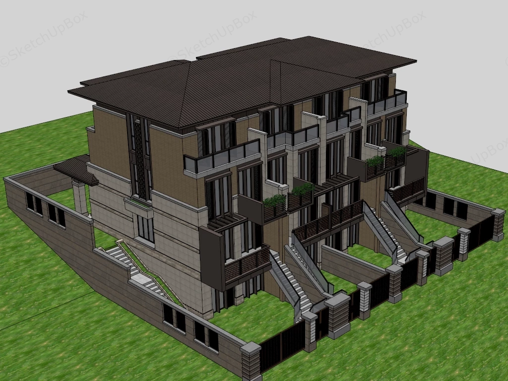 Modern Row House Design sketchup model preview - SketchupBox
