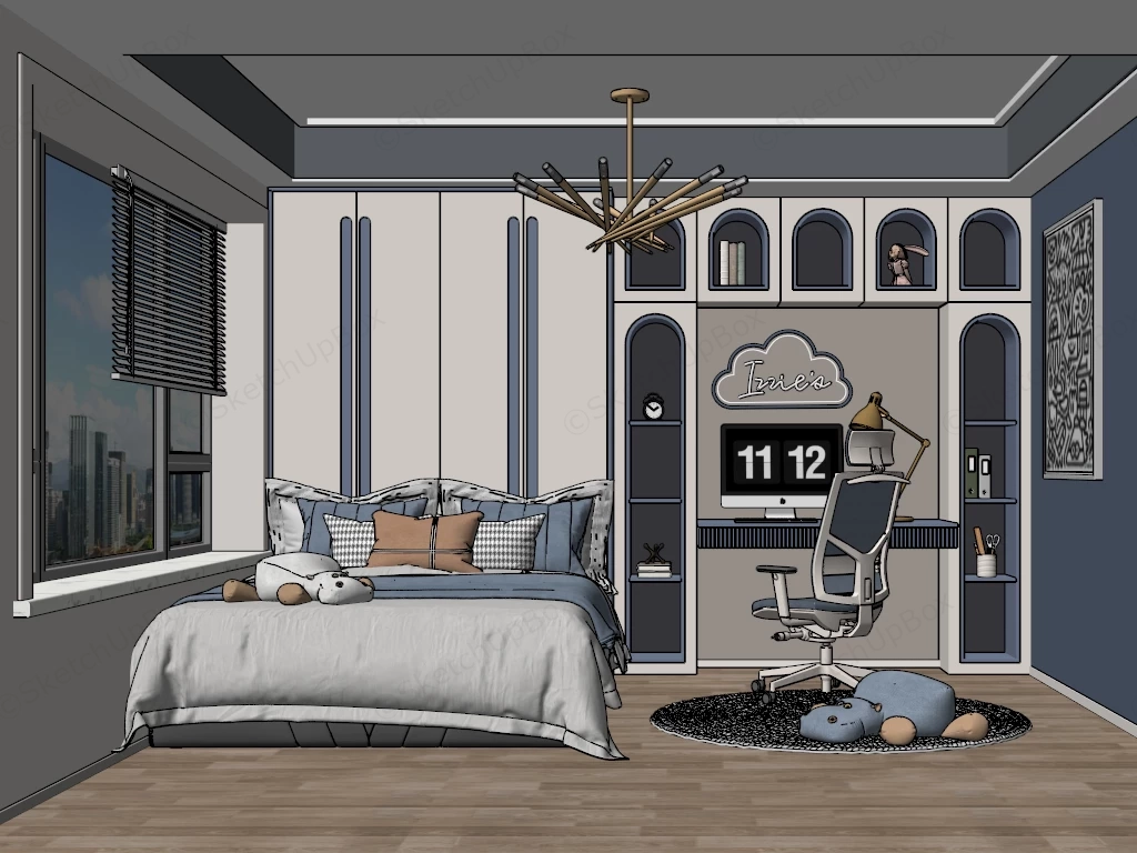 White And Blue Boys Bedroom sketchup model preview - SketchupBox