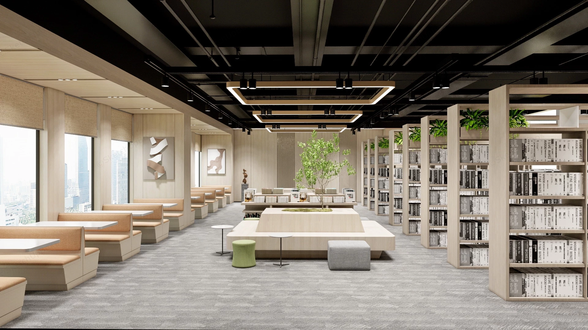 Modern Library Interior Design sketchup model preview - SketchupBox