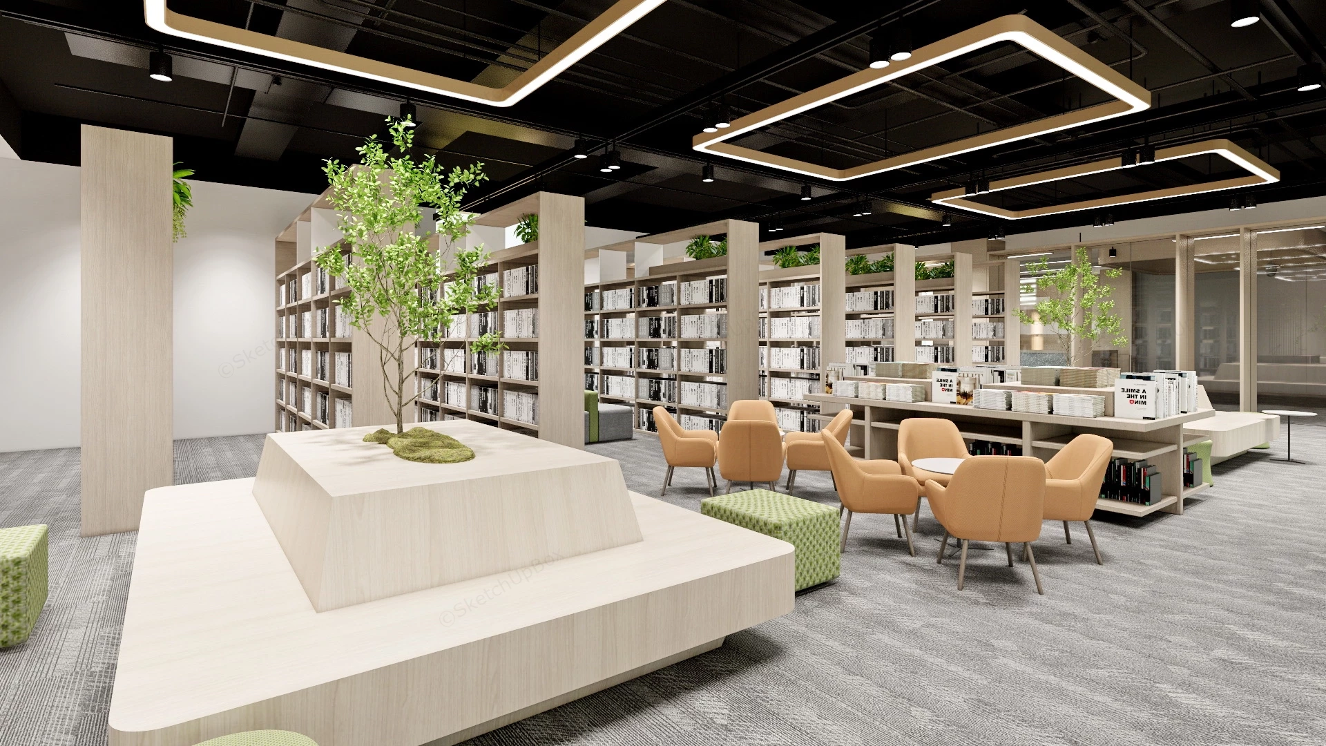 Modern Library Interior Design sketchup model preview - SketchupBox