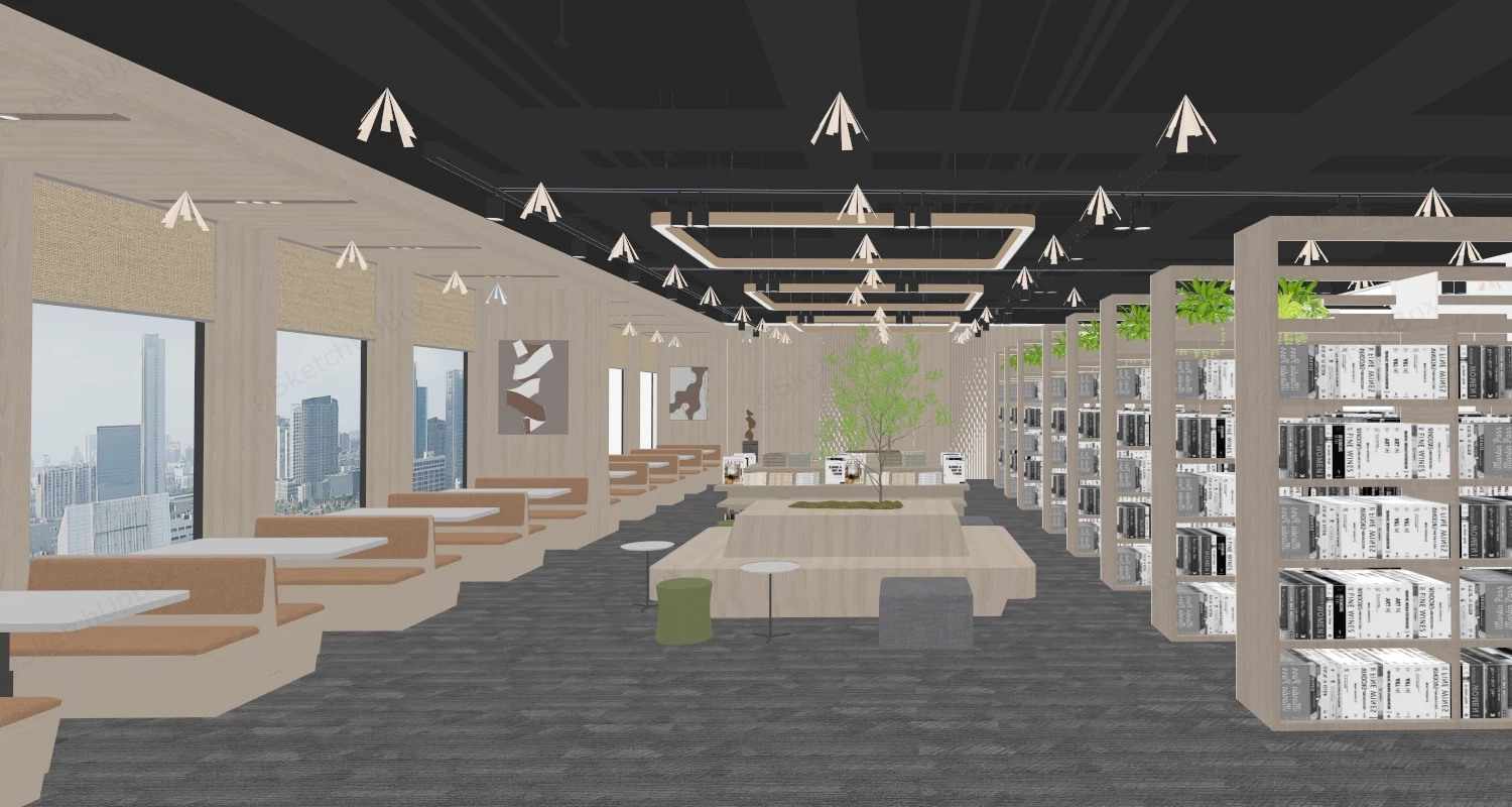 Modern Library Interior Design sketchup model preview - SketchupBox