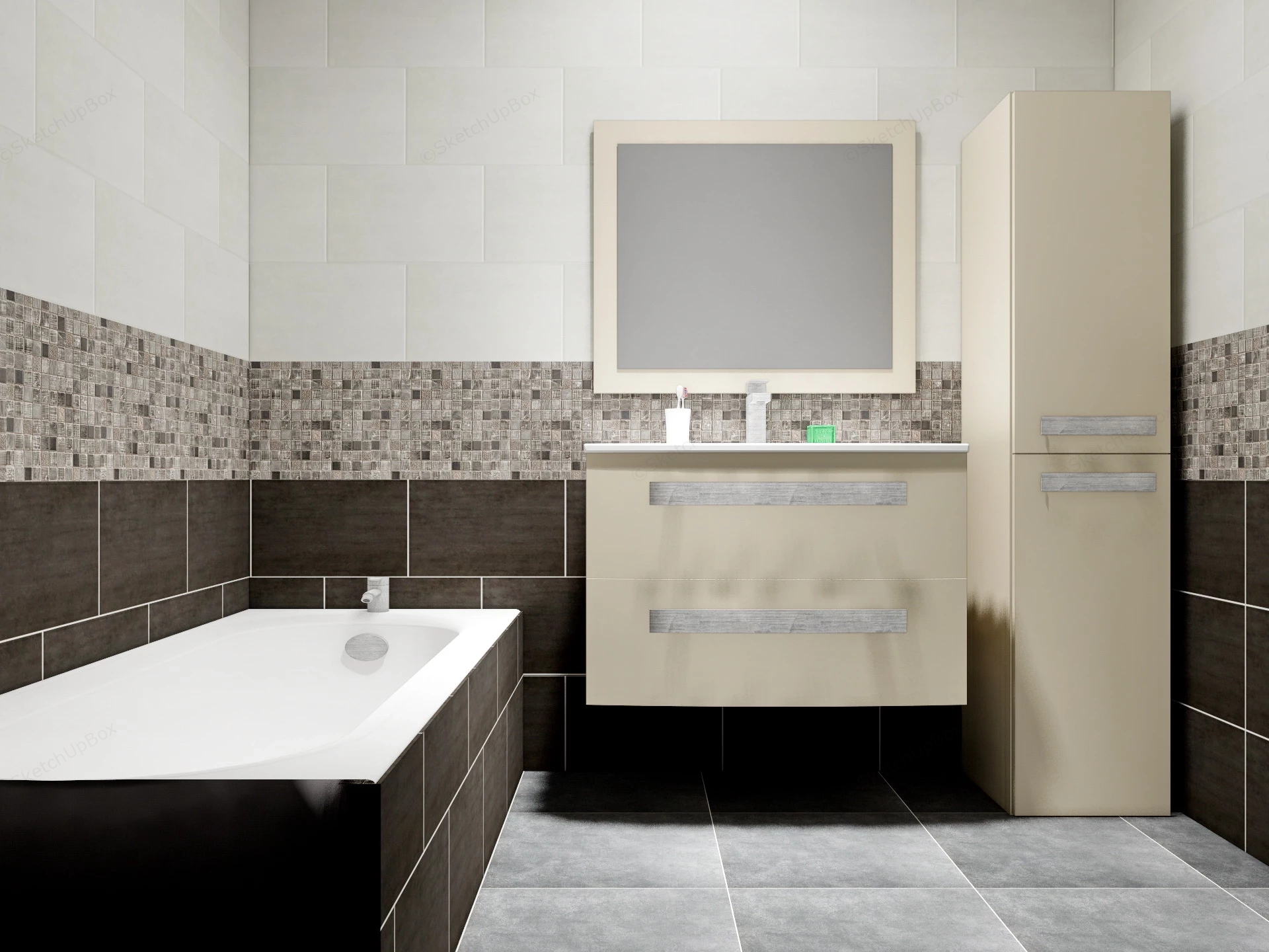 Small Bathroom With Bathtub sketchup model preview - SketchupBox