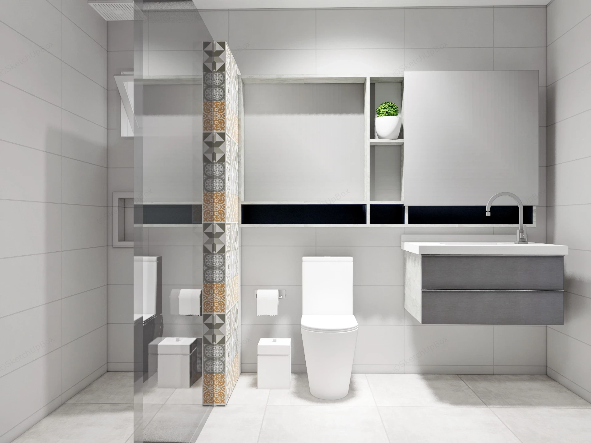 Small Bathroom With Shower sketchup model preview - SketchupBox