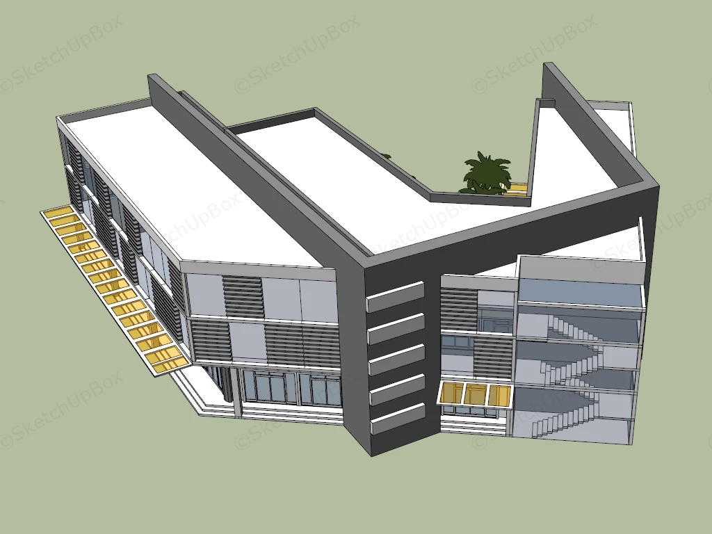 Small Modern Office Building sketchup model preview - SketchupBox