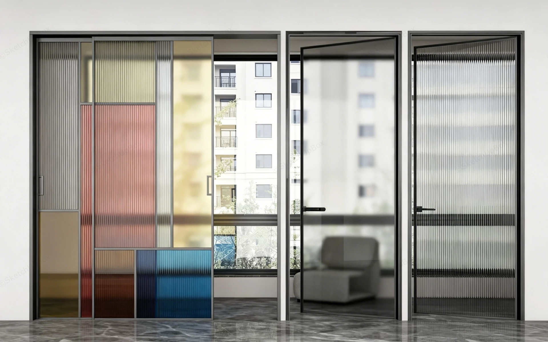 Reeded Glass Interior Doors sketchup model preview - SketchupBox