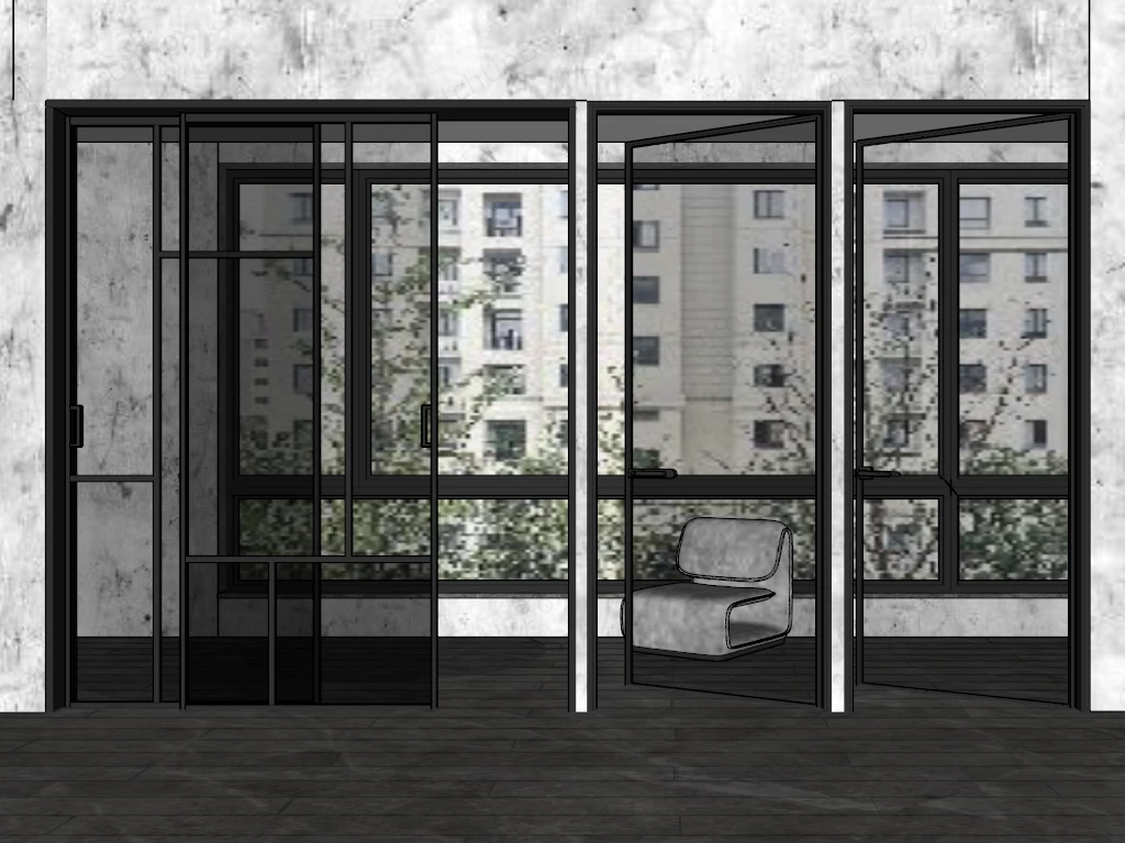 Reeded Glass Interior Doors sketchup model preview - SketchupBox