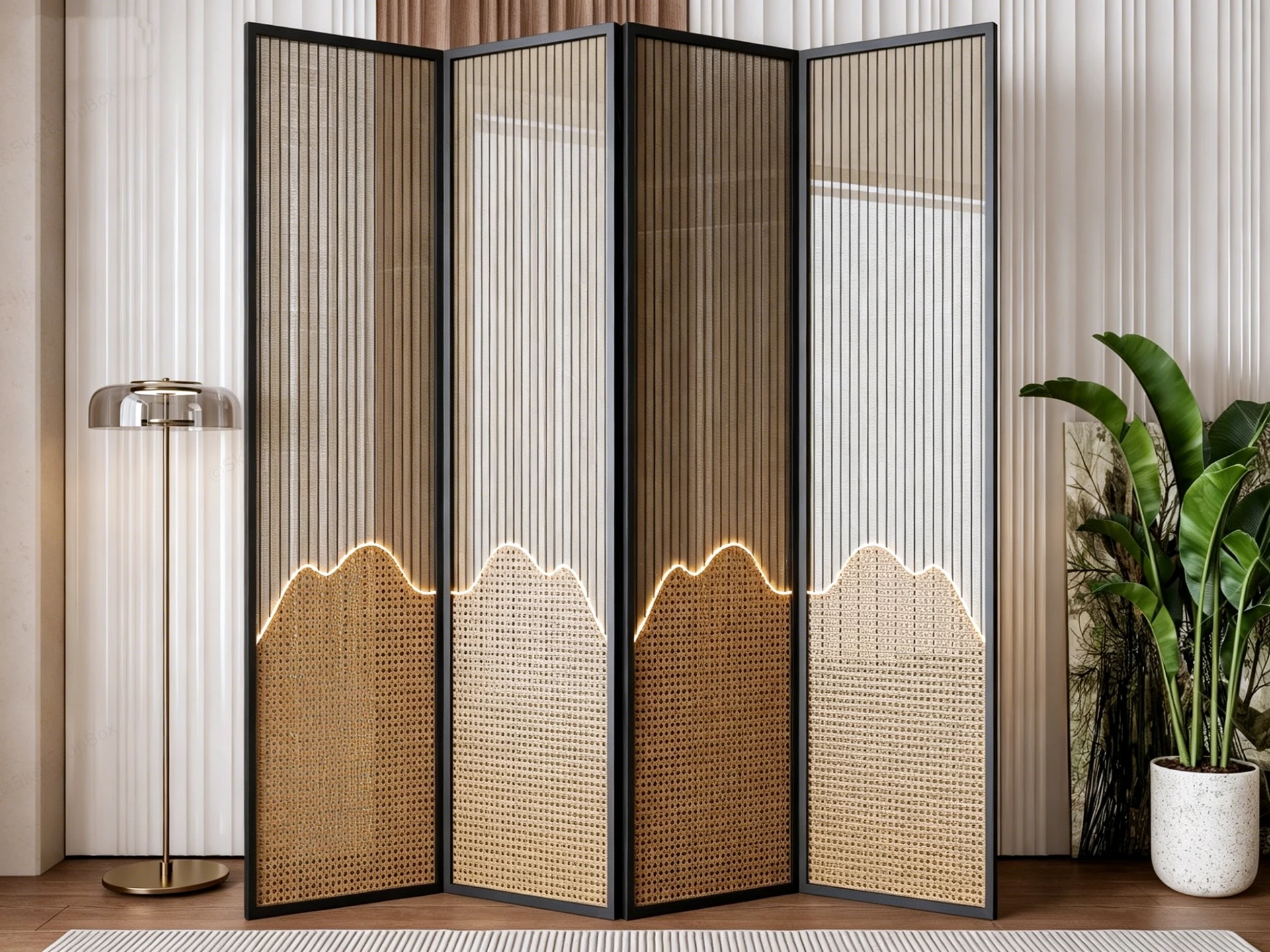 4 Panel Room Divider Screen sketchup model preview - SketchupBox