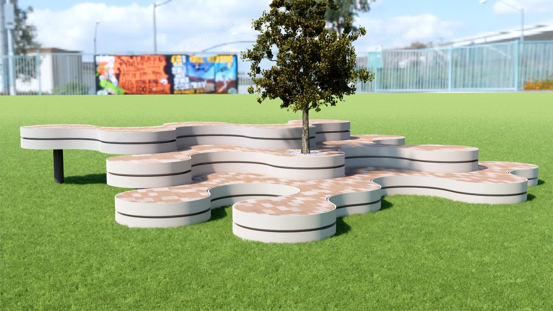 Creative Public Benches Design sketchup model preview - SketchupBox
