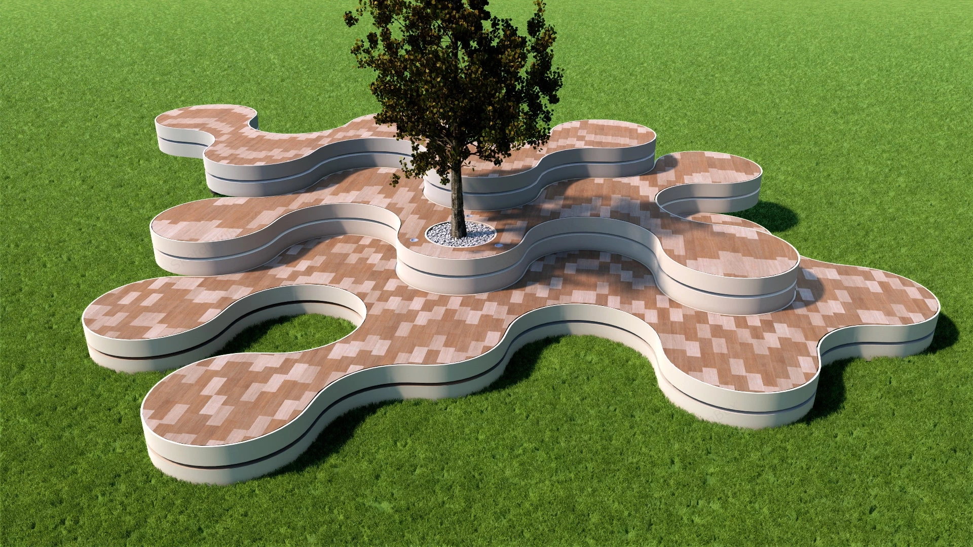 Creative Public Benches Design sketchup model preview - SketchupBox