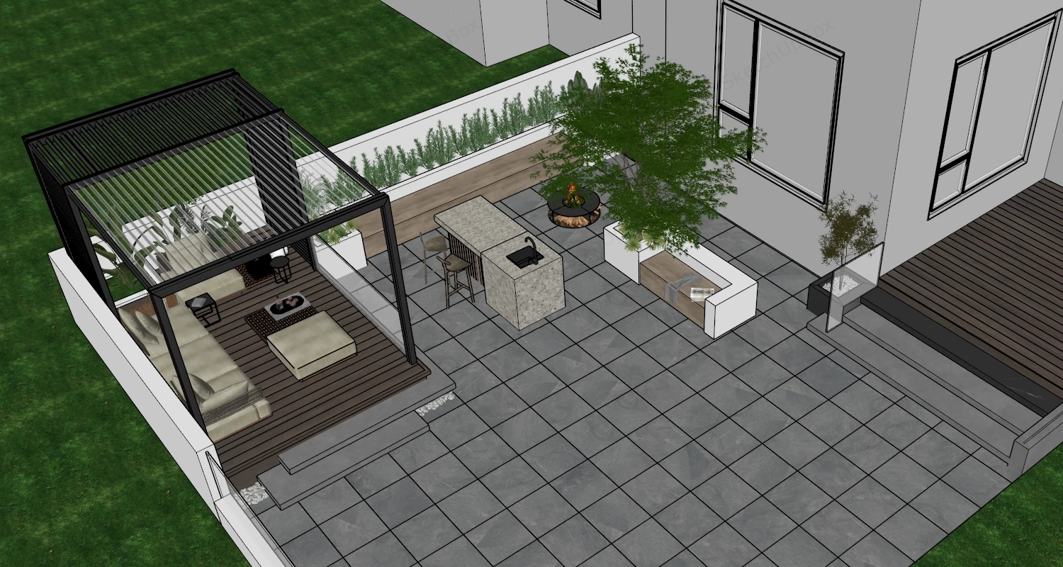 Outdoor Backyard Patio Idea sketchup model preview - SketchupBox
