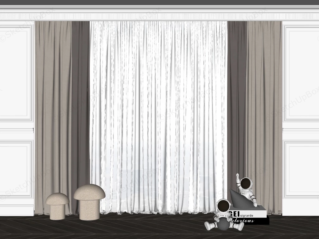 Living Room Curtain sketchup model preview - SketchupBox
