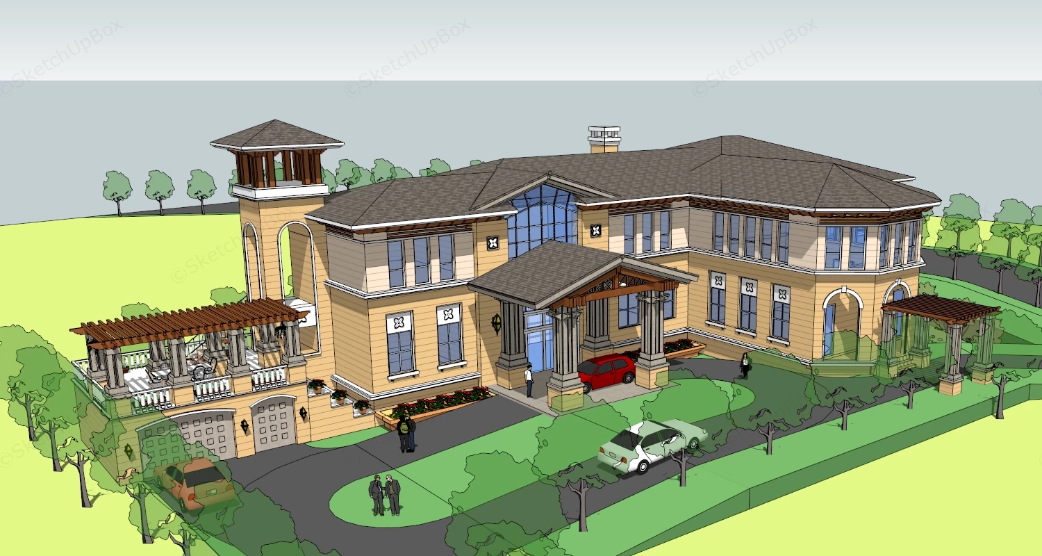 Country Club Mansion sketchup model preview - SketchupBox