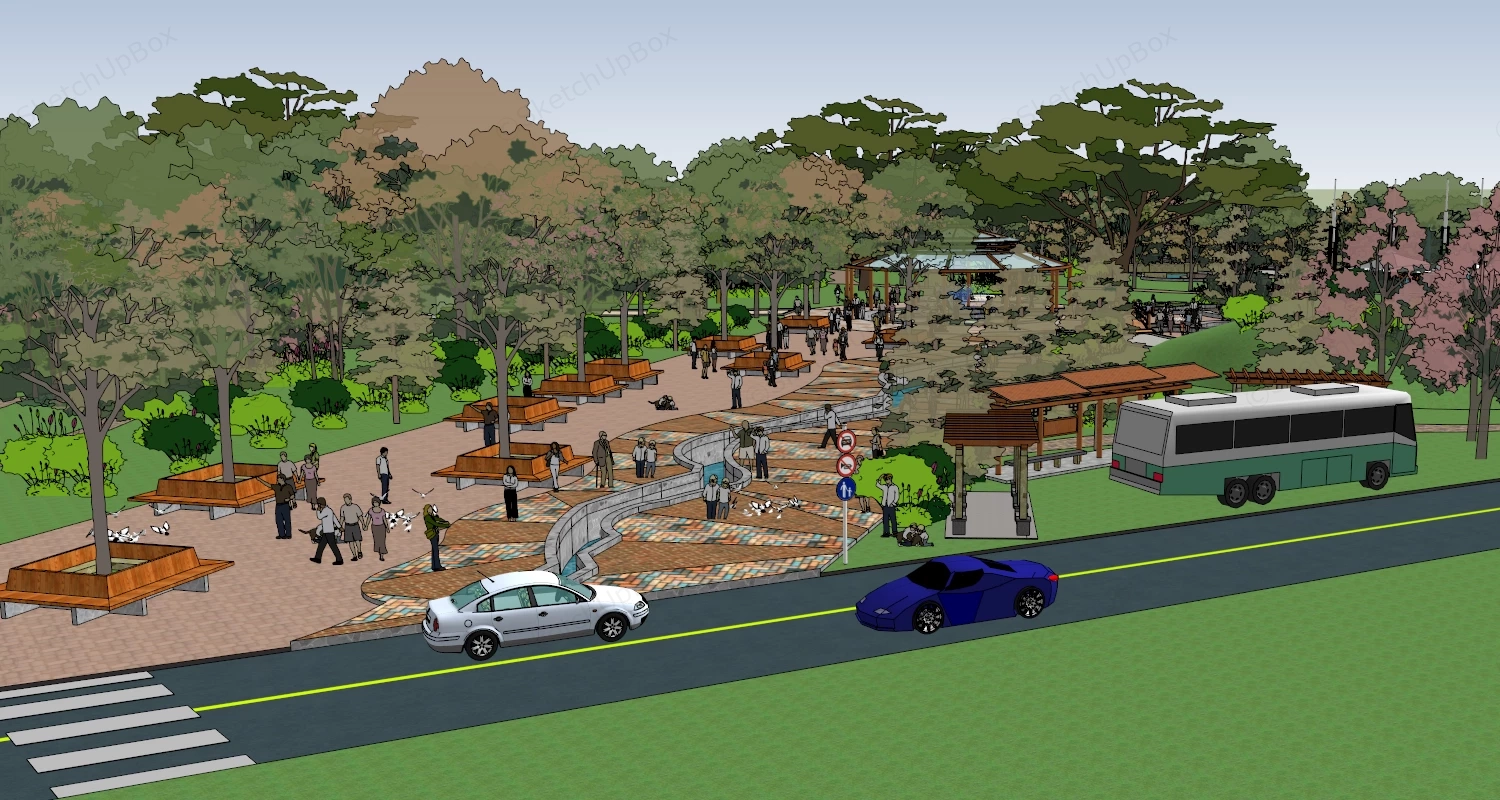 City Park Plan sketchup model preview - SketchupBox