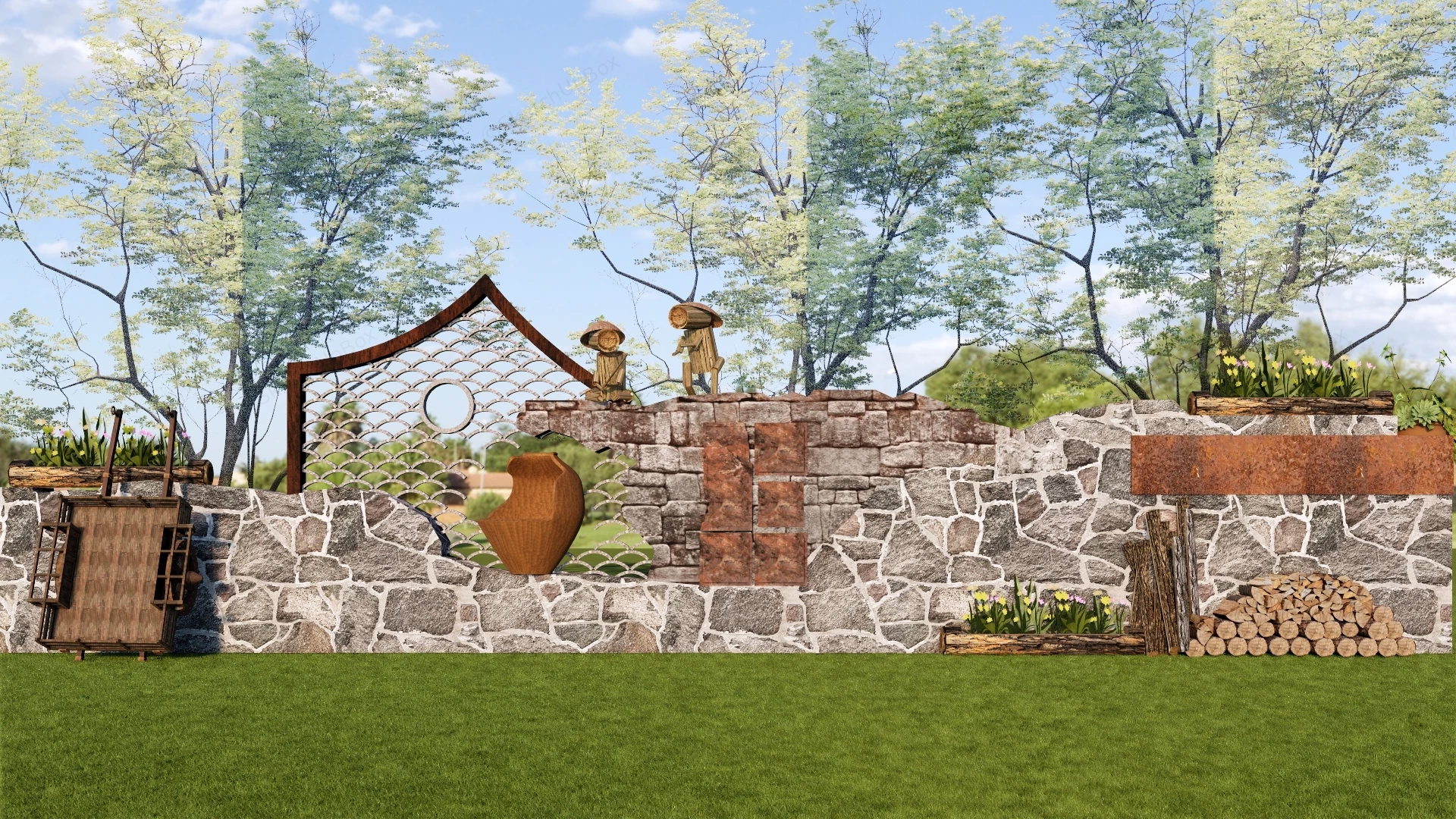 Country Garden Feature Wall sketchup model preview - SketchupBox