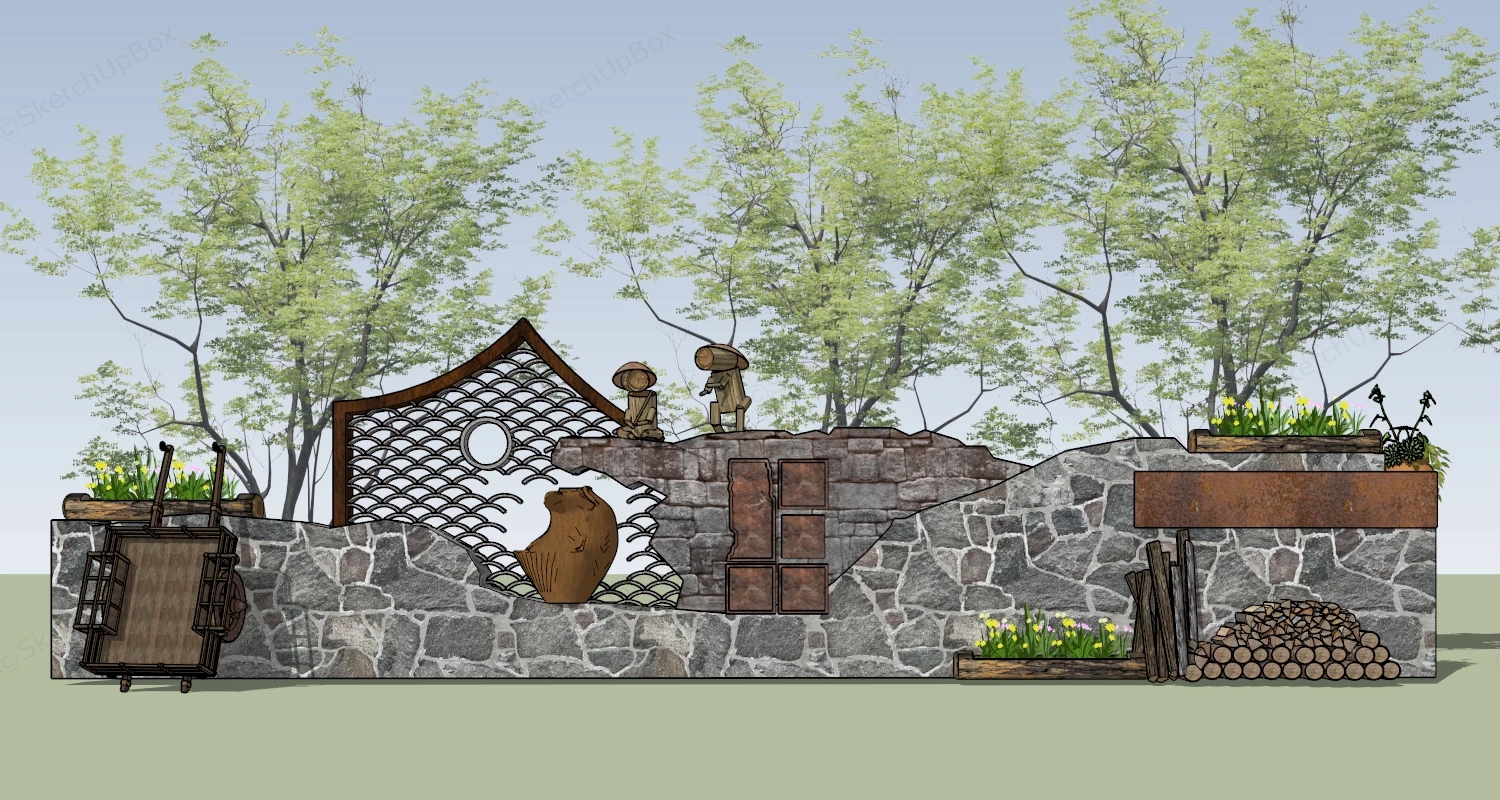 Country Garden Feature Wall sketchup model preview - SketchupBox