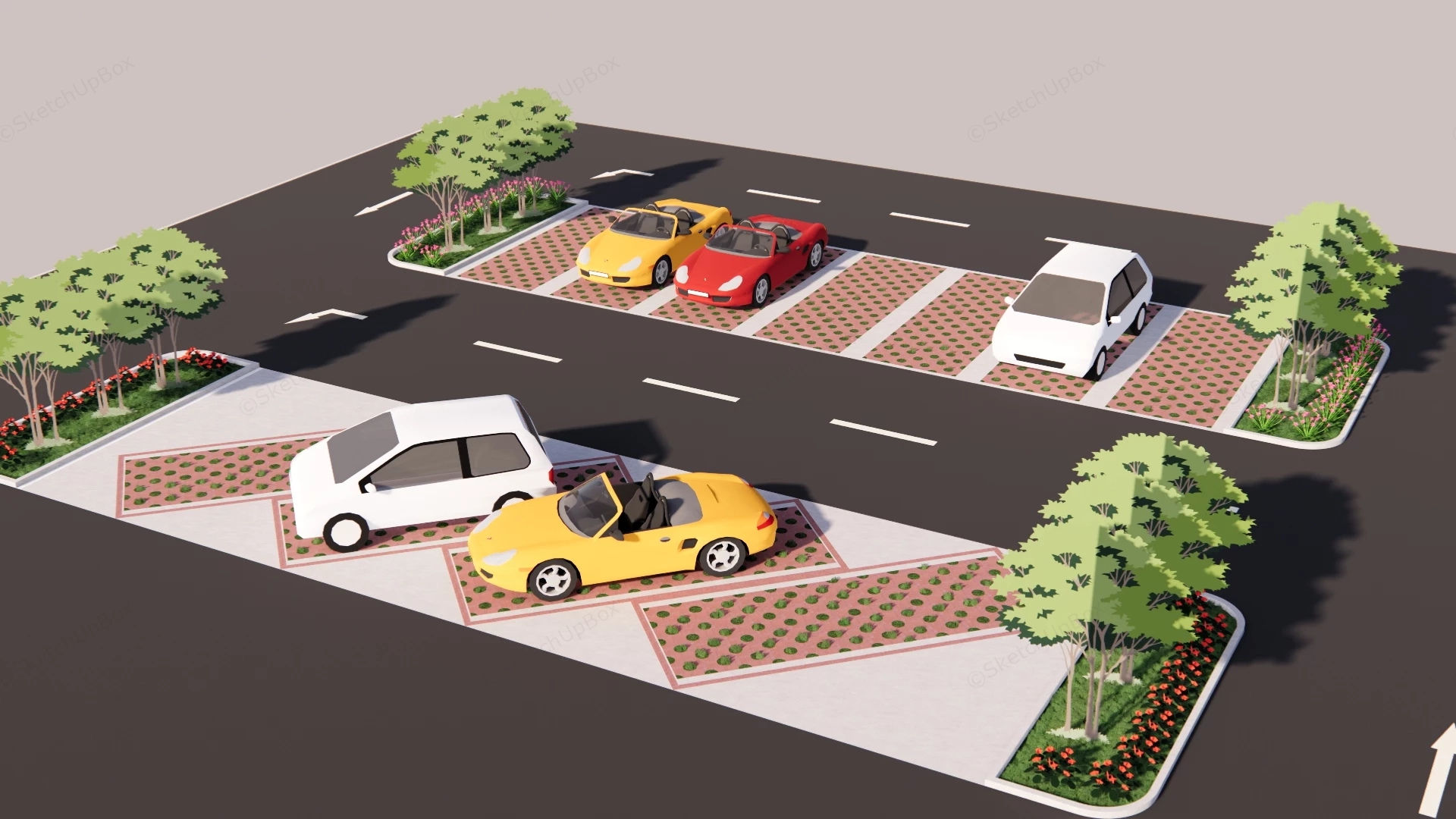 Green Parking Lot Design sketchup model preview - SketchupBox