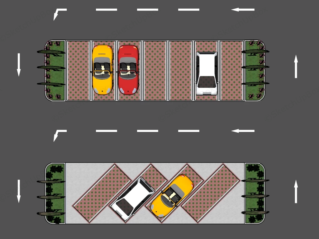 Green Parking Lot Design sketchup model preview - SketchupBox