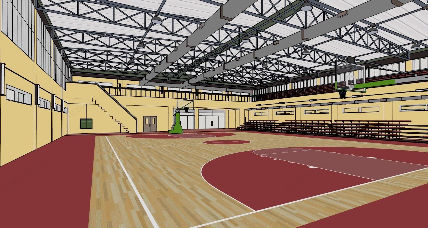 Indoor Basketball Gym sketchup model preview - SketchupBox
