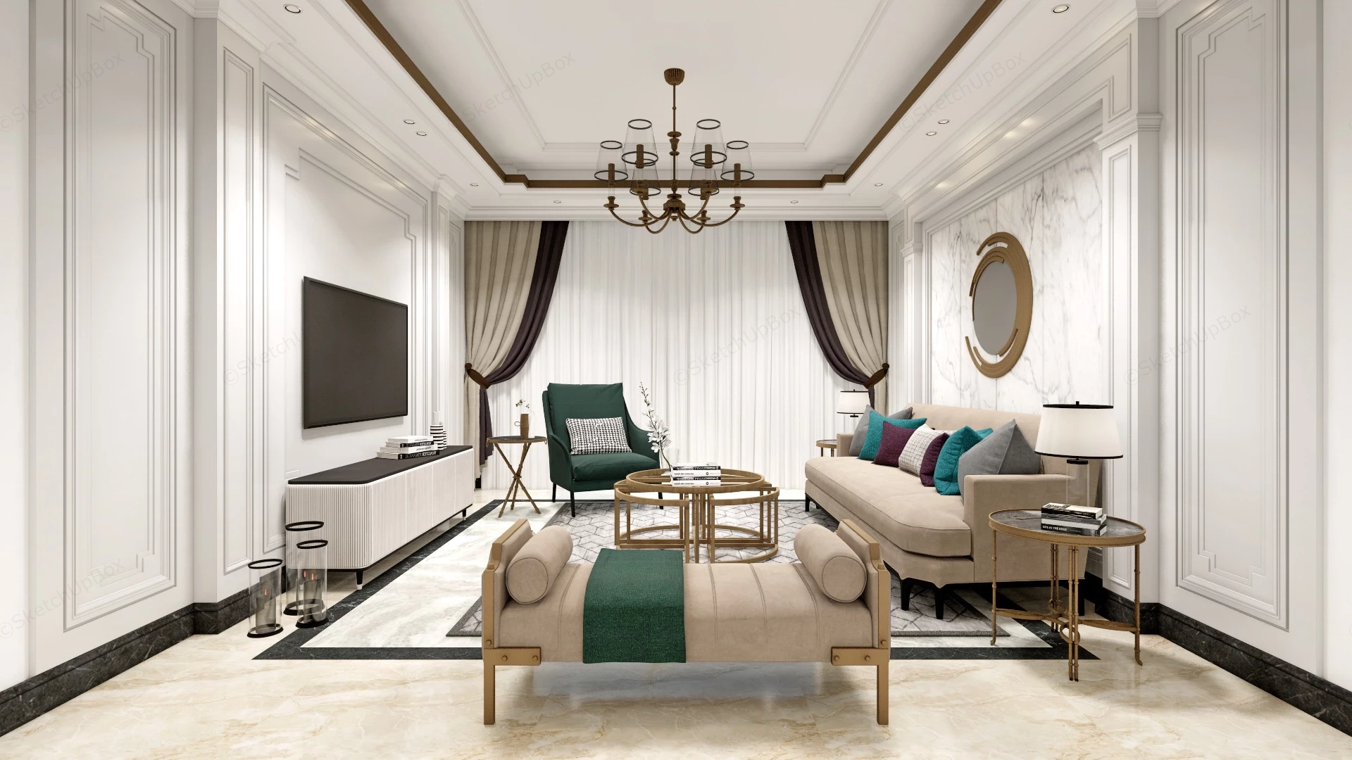 American Style Living Room sketchup model preview - SketchupBox