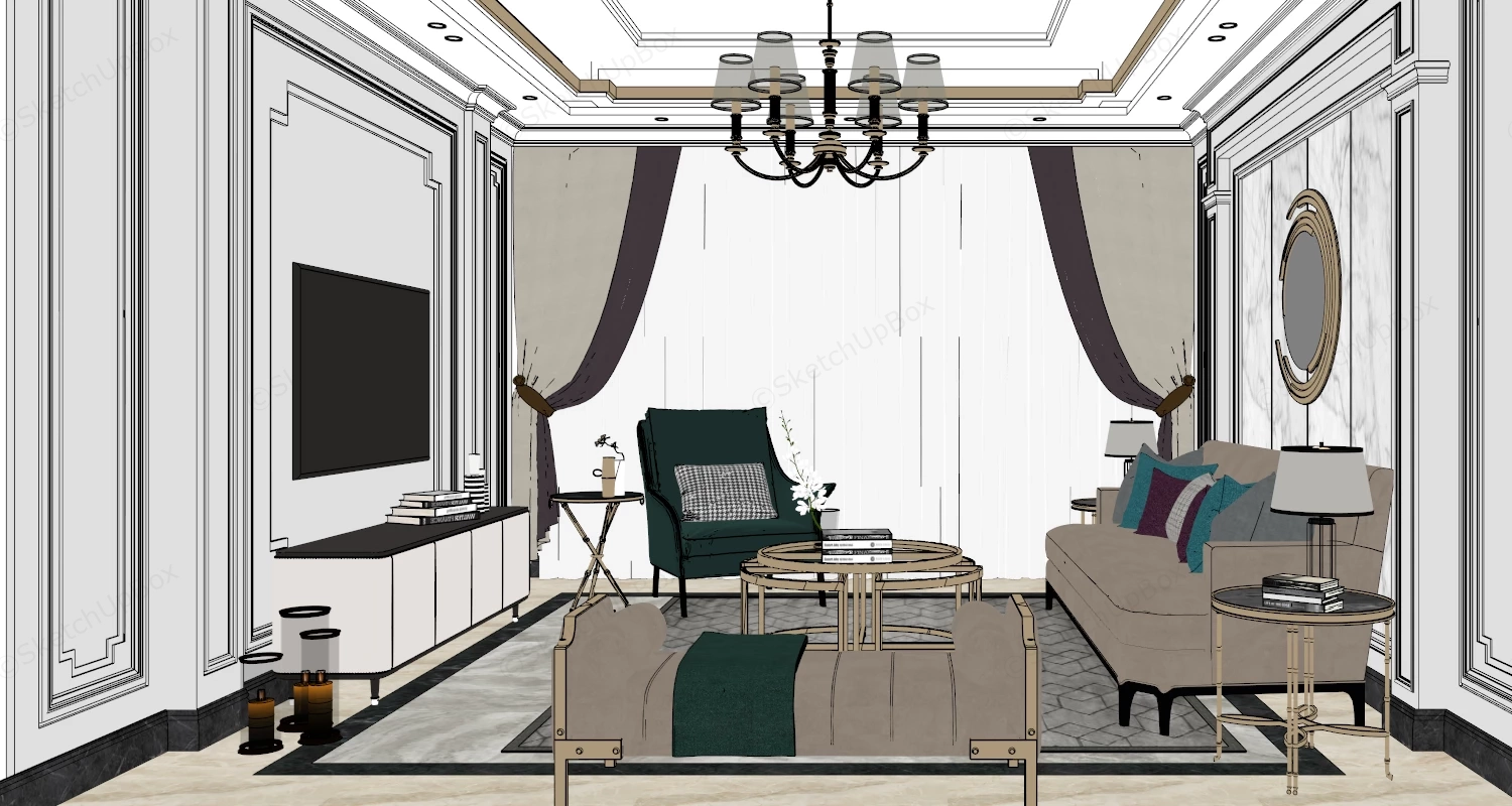 American Style Living Room sketchup model preview - SketchupBox