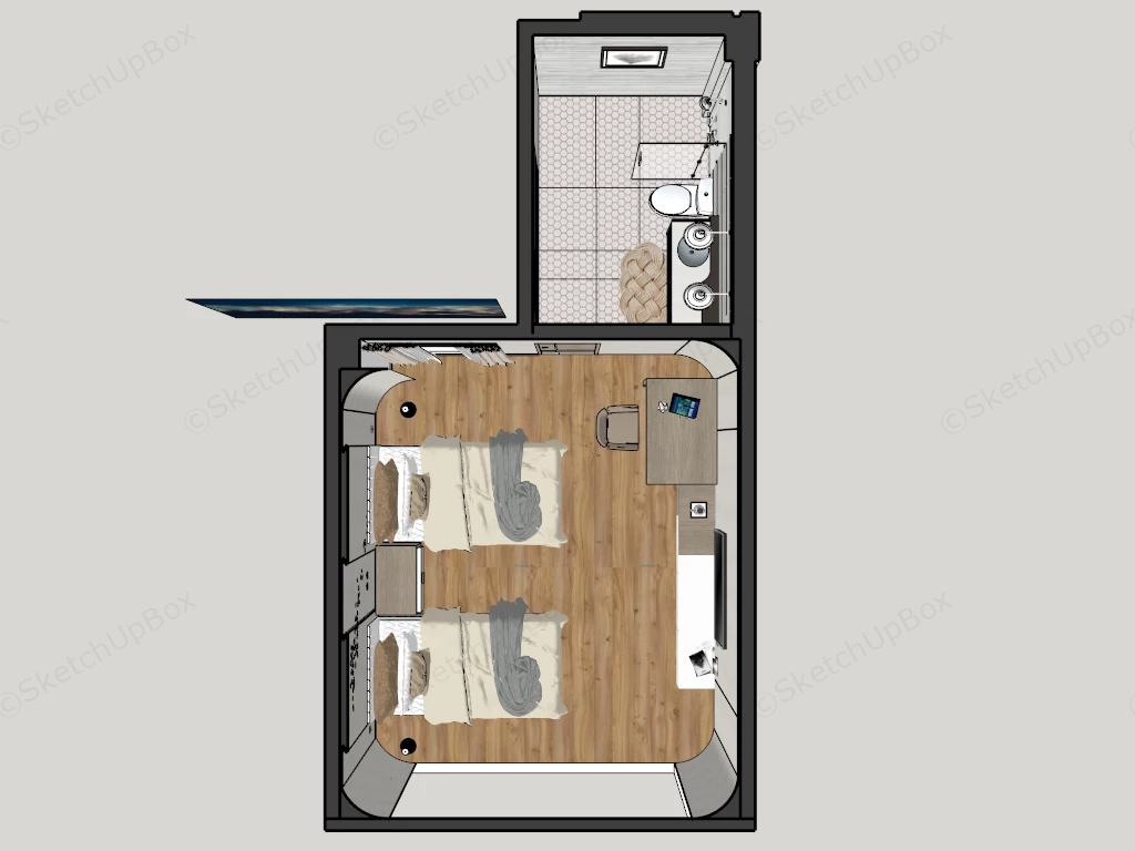 Twin Bed Hotel Room sketchup model preview - SketchupBox