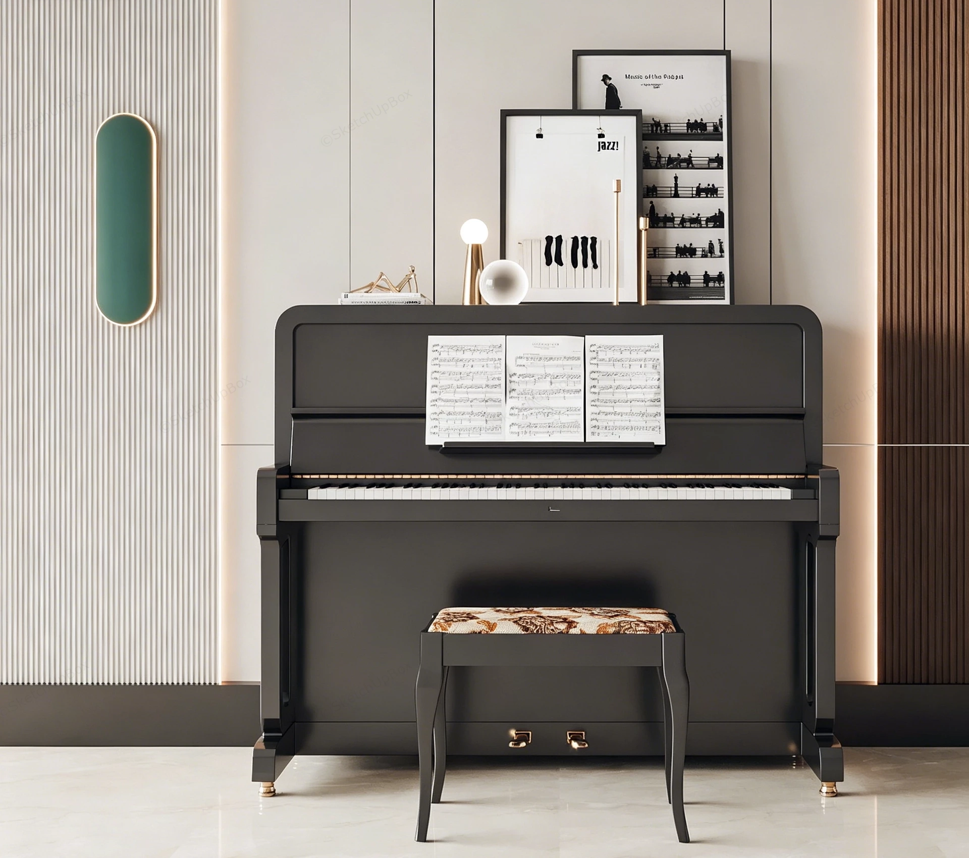 Black Upright Piano sketchup model preview - SketchupBox