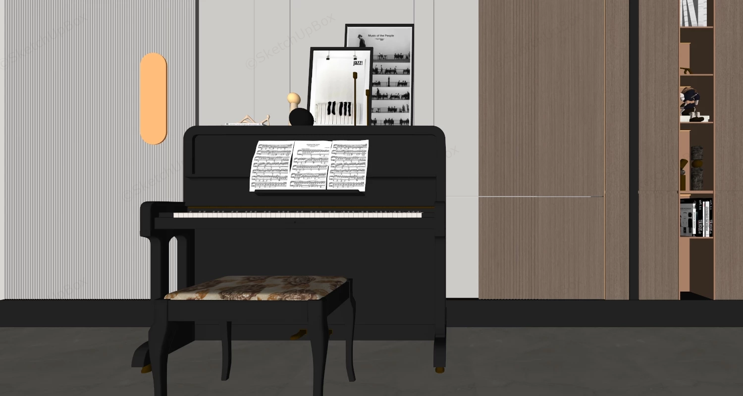 Black Upright Piano sketchup model preview - SketchupBox