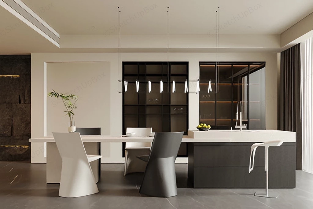 Black And White Modern Dining Room sketchup model preview - SketchupBox