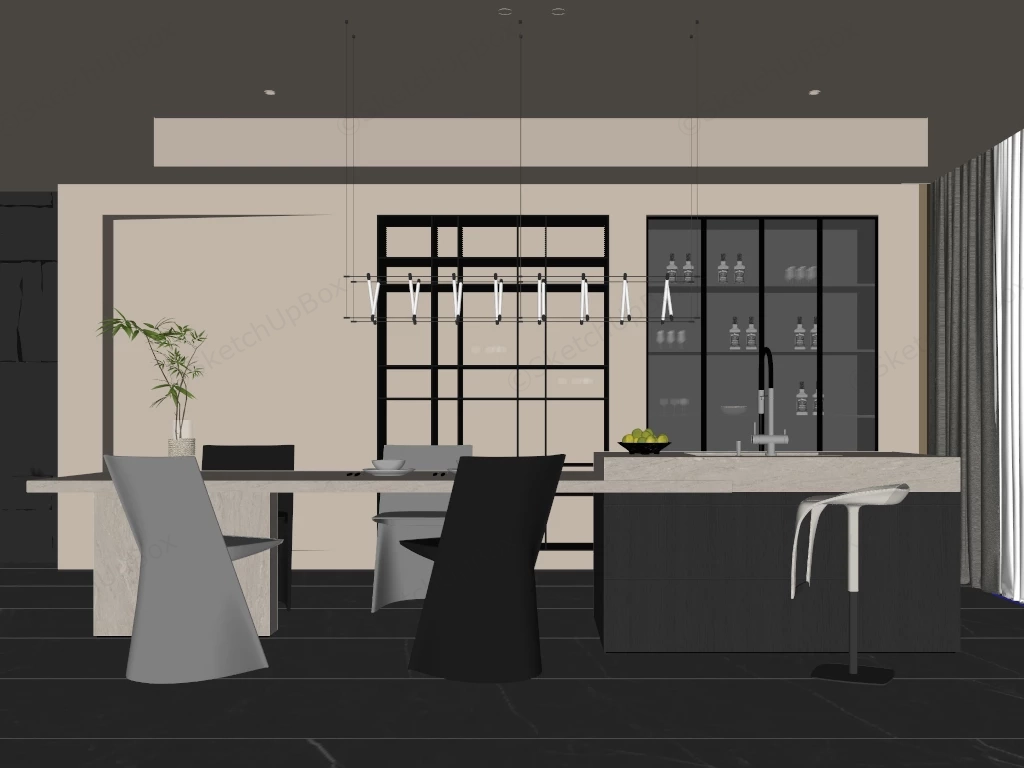 Black And White Modern Dining Room sketchup model preview - SketchupBox