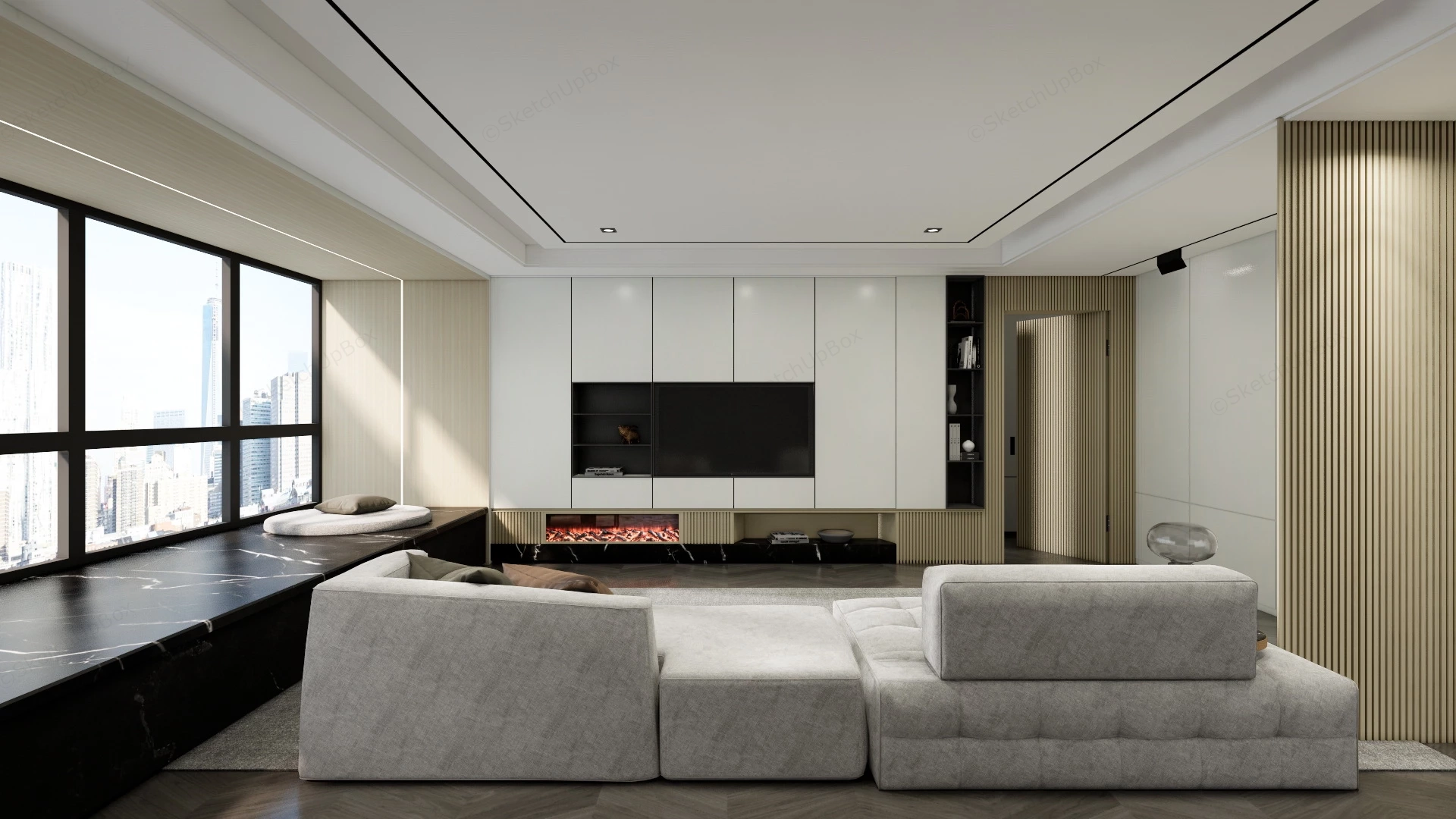 Middle Class Modern Living Room sketchup model preview - SketchupBox