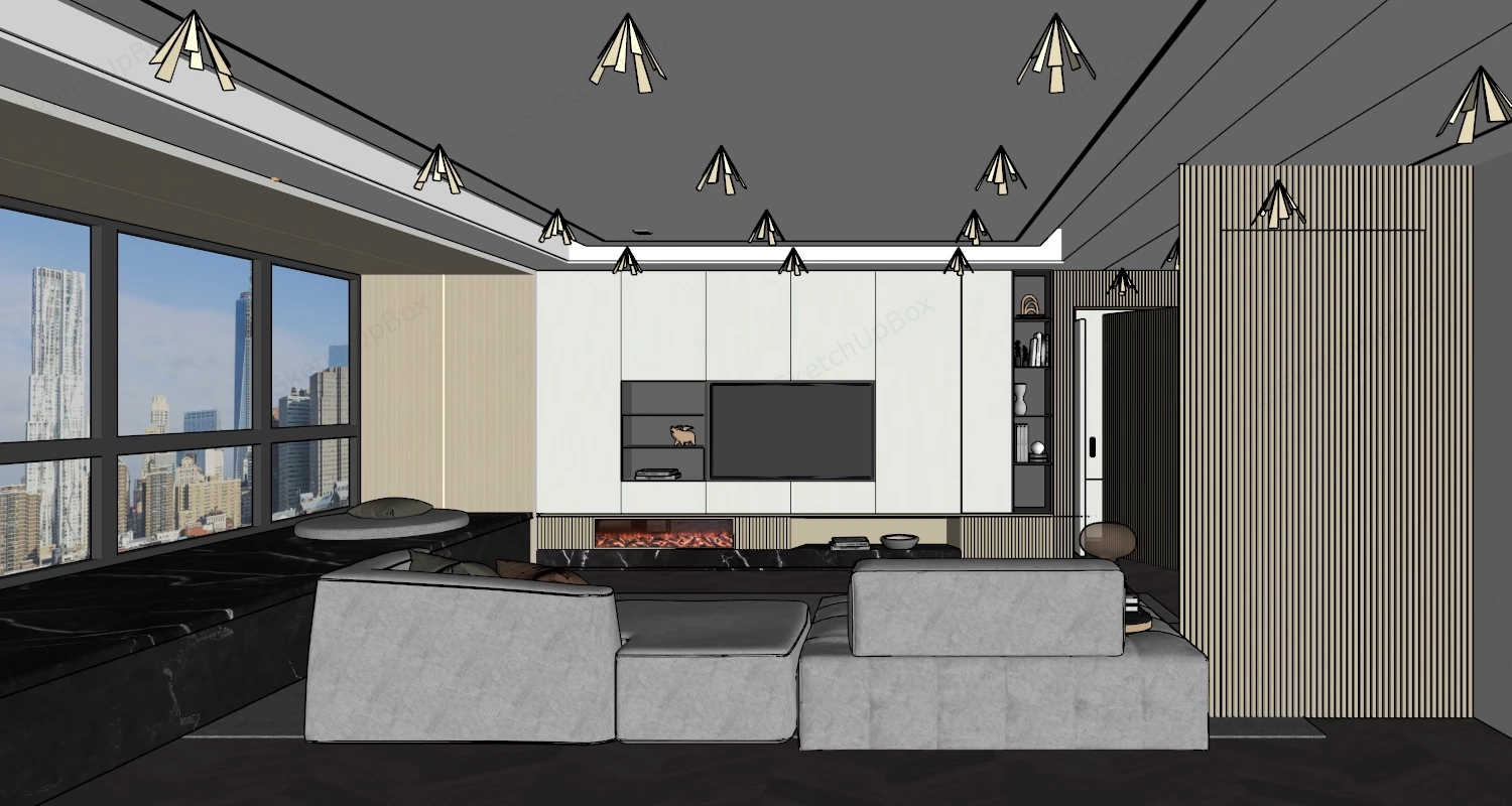 Middle Class Modern Living Room sketchup model preview - SketchupBox